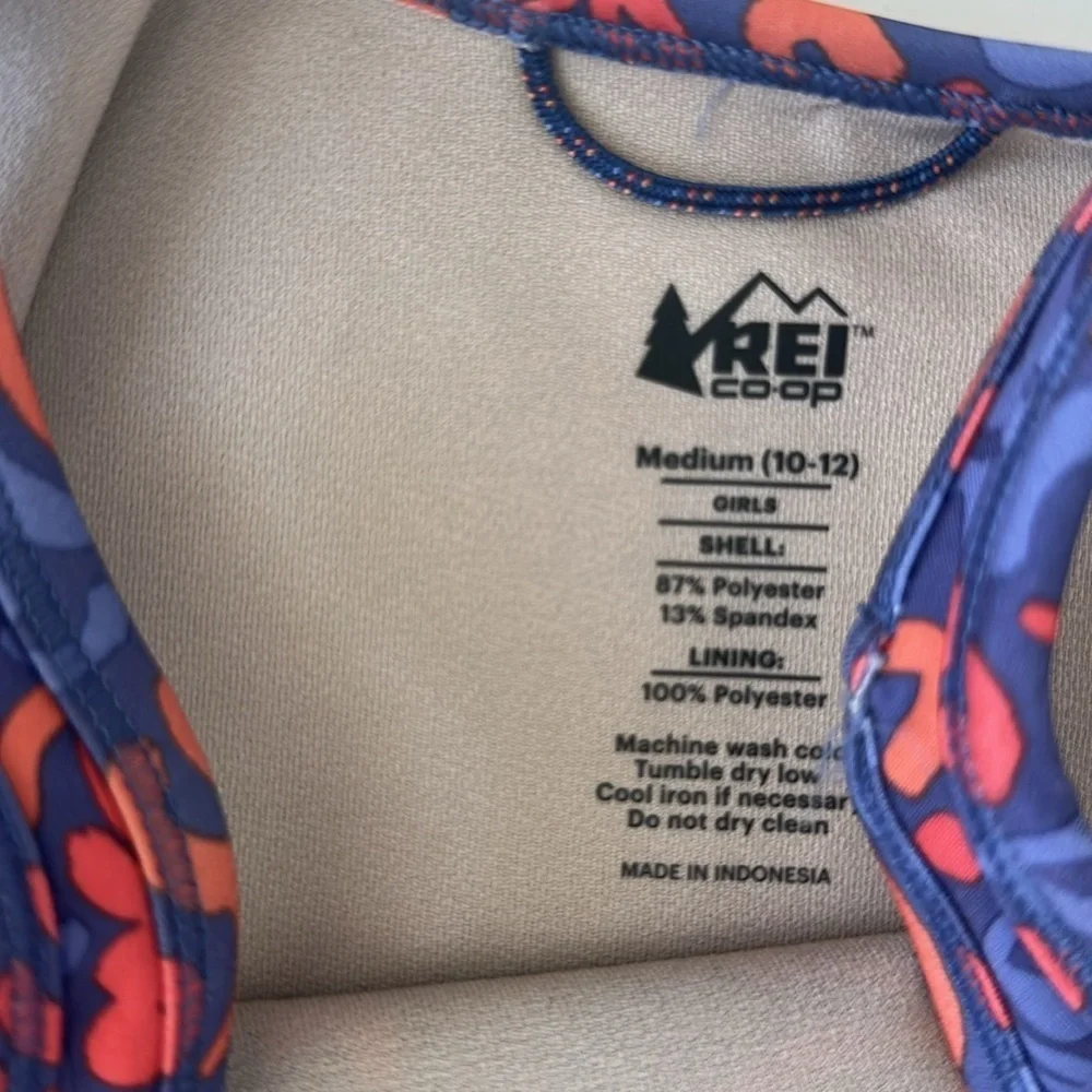 REI Co-op Girl purple orange Colorful Patterned Swimsuit 10/12